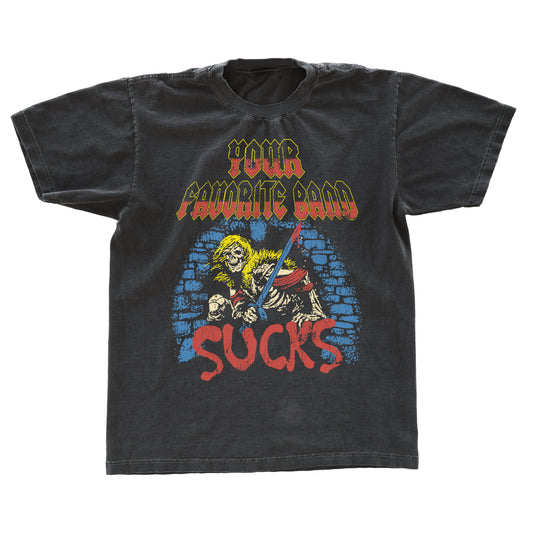 Your Favorite Band Sucks Vintage shirt, dark grey t-shirt with a colorful vintage metal-band style graphic