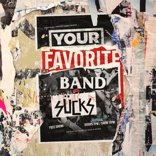 Just the TIP: tip jar for the Your Favorite Band Sucks podcast, shown with the YFBS collage logo artwork