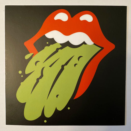Puke Sticker, black 5x5 inch vinyl sticker with the Your Favorite Band Sucks red mouth and green puke tongue artwork