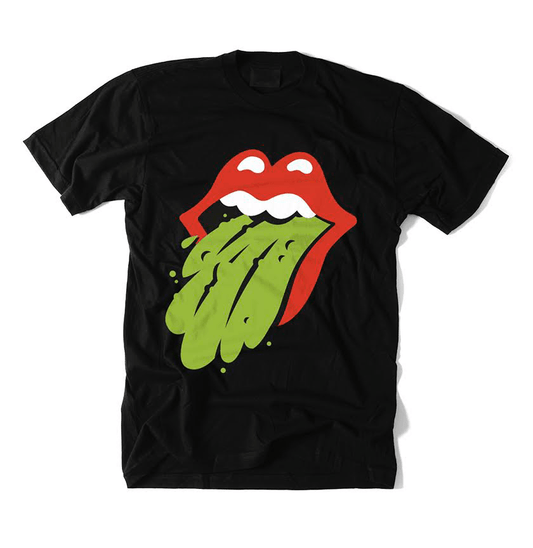YFBS Puke Shirt front view, black t-shirt with the red mouth and green puke tongue graphic